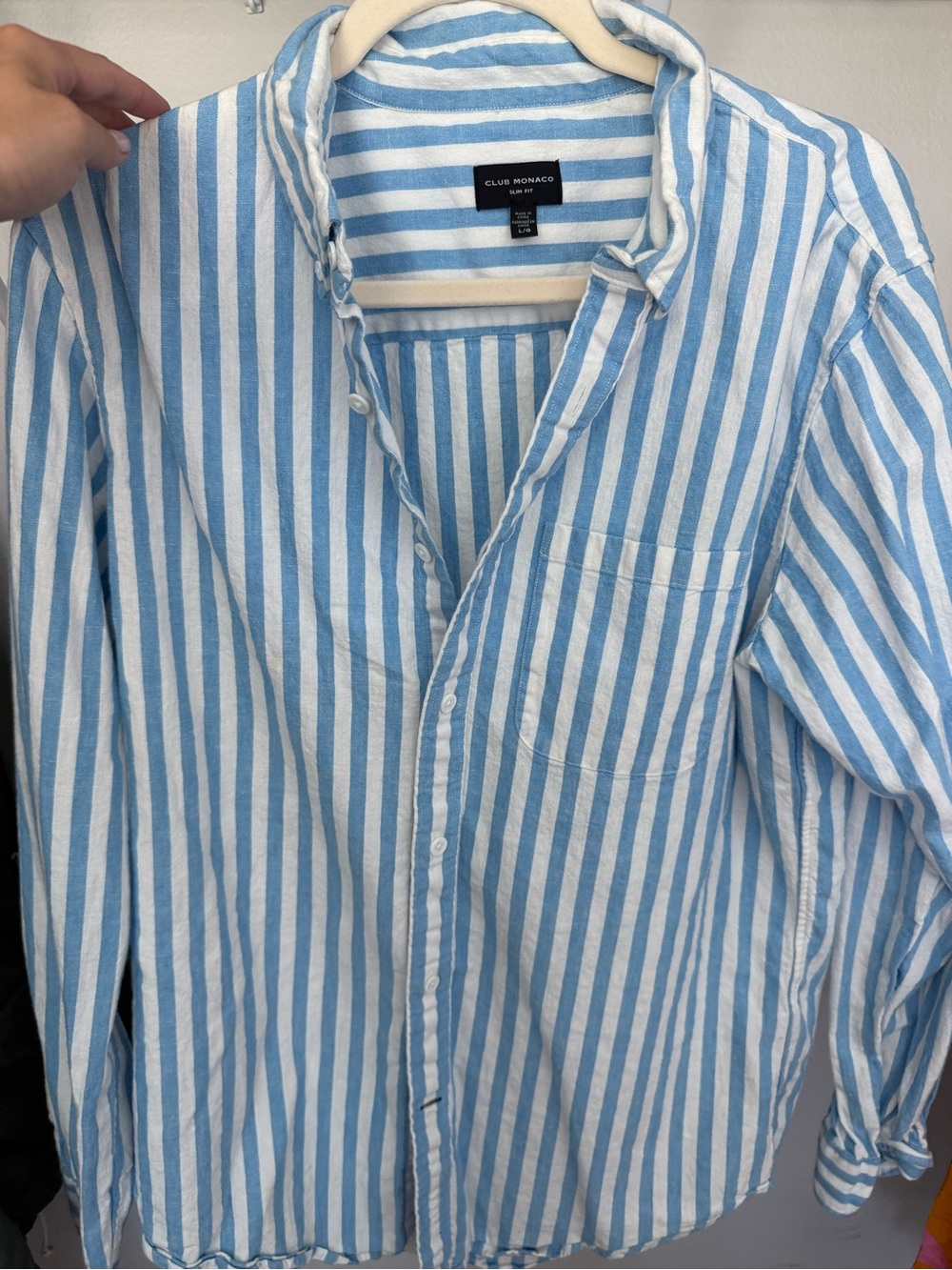 Club Monaco Light Blue & White Vertical Stripe Button-Down Shirt